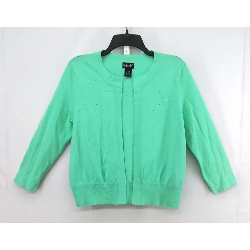 Rafaella Sweater Women Large Mint Green Long Sleeve Open Front Knit Cardigan Top